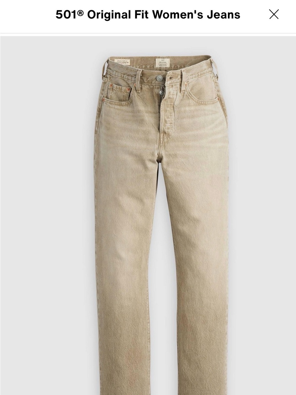 Levi's 501 Original Fit Woman’s Jeans - Tan W28 L32